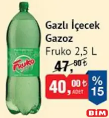 FRUKO GAZLI  İÇECEK GAZOZ 2,5 L